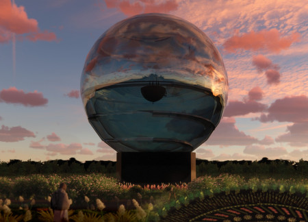 Reflective Memorial in a Garden Maze Encased in a Crystal Sphere