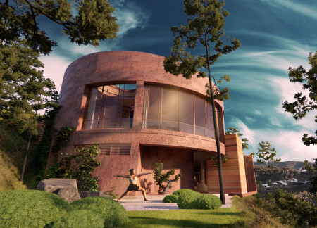 Rammed Earth Retreat Highlighting Cork Cladding and Timber Elements