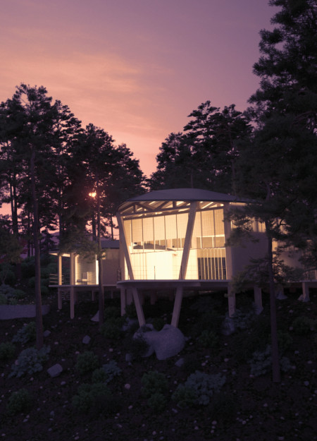 Charred Wooden Shingles and Green Roof Implementation in a Mixed-Use Urban Facility