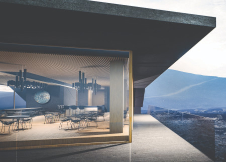 Natural Stone Facades and Laminated Timber Beams Enhancing Community Interaction in Volcanic Landscape