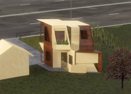 Sloped Wall Cabin with Local Maple and Flexible Living Space