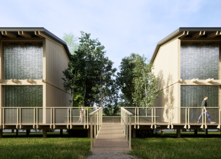 Glass Brick Walls and Timber Modules Create a Creative Residency Near Černostes