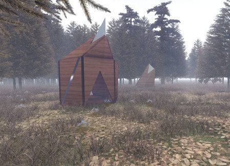 Reflective Glass Horn Integrating Tranquility and Privacy in a Small Cabin