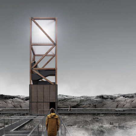 Translucent Photovoltaic Panels and Recycled Wood Define Elevated Observation Structure in Icelandic Landscape