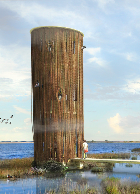 Rope Curtain and Wooden Platforms Elevate Wildlife Observation Experience