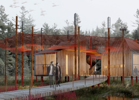 A Visitor Pavilion with Elevated Net for Nature Engagement