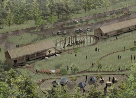 A Floating Visitor Center with CLT Panels Embracing Natural Surrounding