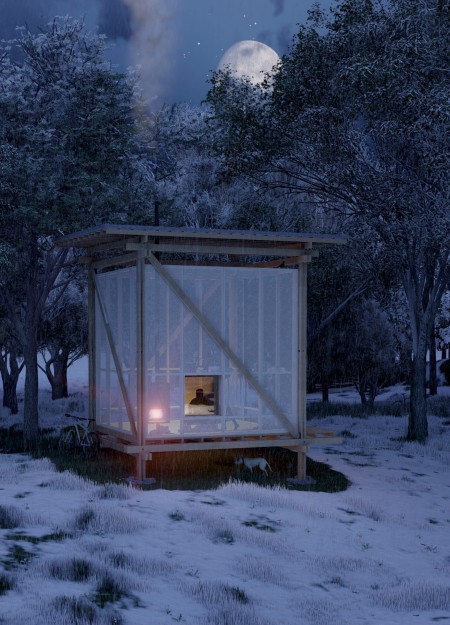 A Meditation Cabin with CLT Panels and Translucent Surfaces