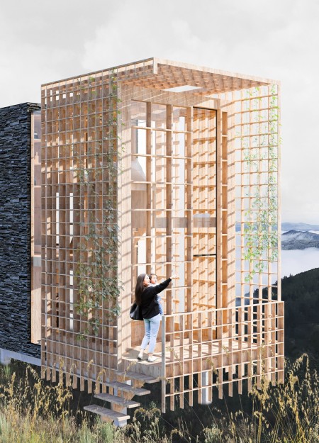 Suspended Living Spaces Integrated with Panoramic Glazing and Natural Wood Elements