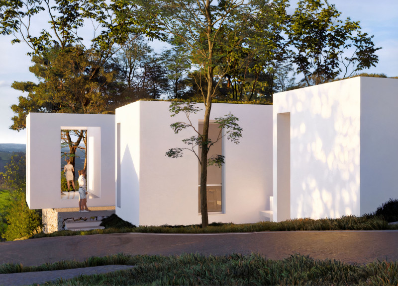 Whitewashed Retreat Enhanced by Local Stone Foundations Amid Olive Orchards