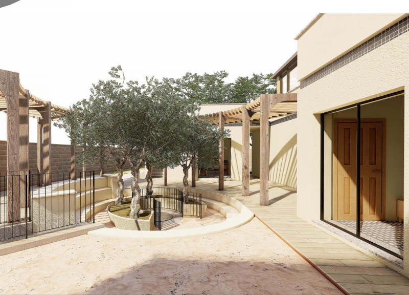 Circular Design Featuring Local Stone and Warm Wood Elements for a Tranquil Guesthouse Experience