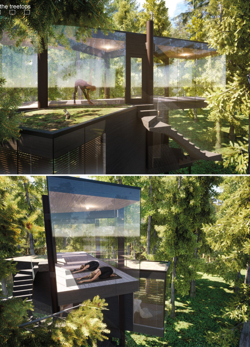 Elevated Shelters Crafted with Sedum Roofs and Natural Wood Finishes