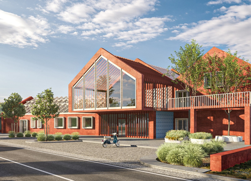 Sustainable Red Brick Community Spaces Enhanced by Traditional Azulejos