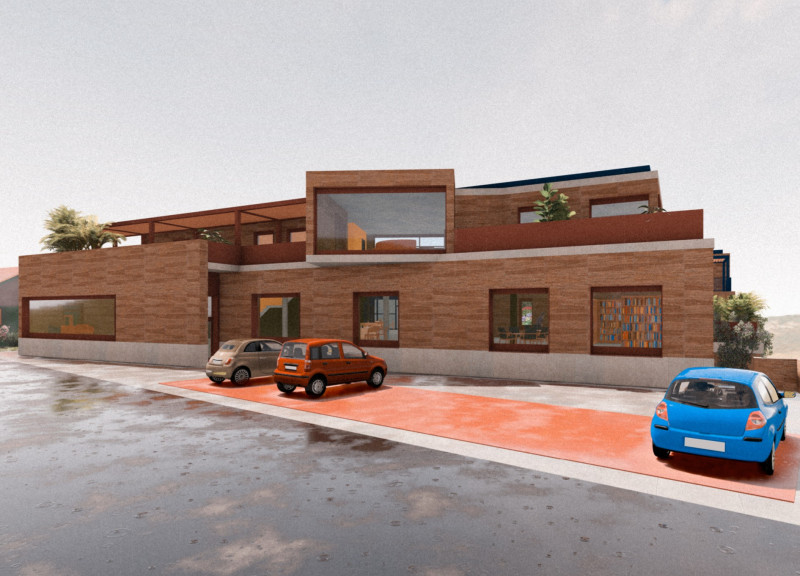 Charred Wooden Shingles and Reinforced Concrete Define a Modern Multifunctional Community Space