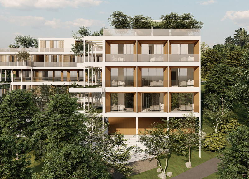 Charred Wooden Shingles and Cross-Laminated Timber Panels Defining Sustainable Community Living Spaces