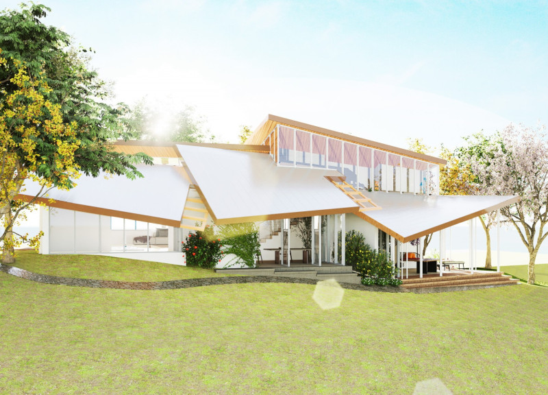 Curvilinear Shelter Crafted with Charred Wood Shingles and Natural Stone Emphasizing Landscape Integration