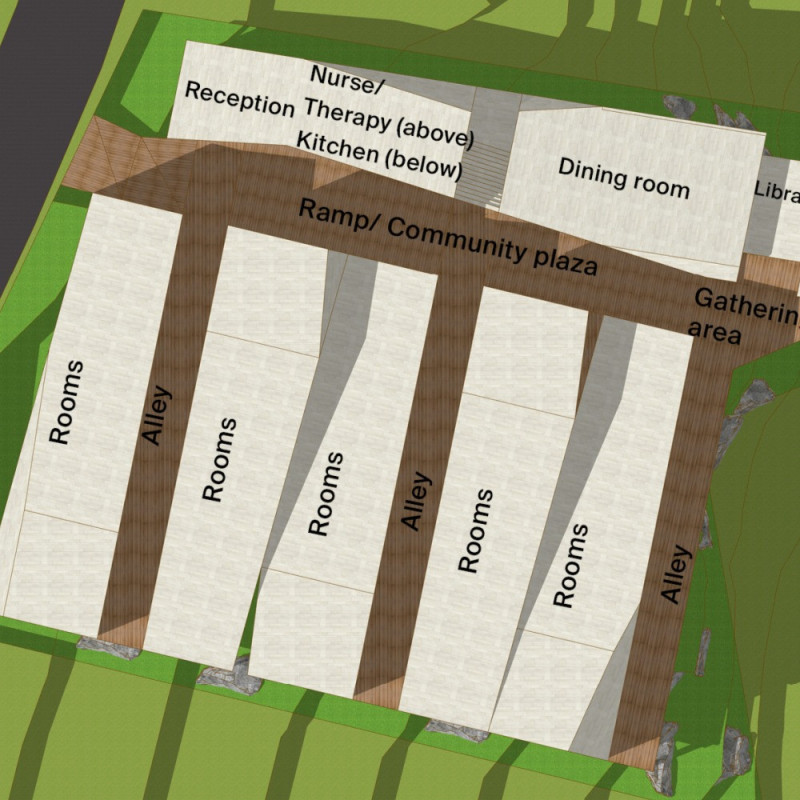 Monolithic Masonry Integration with Natural Surroundings in Elderly Care Facility