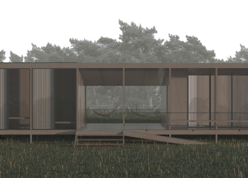 Charred Wooden Shingles and Cross-Laminated Timber Enabling a Peaceful Yoga Retreat in Nature