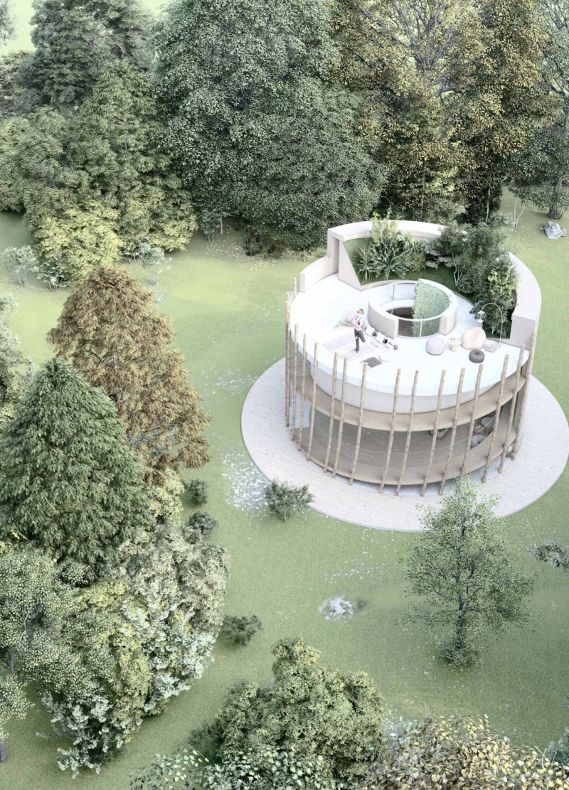 Curvilinear Design Featuring Photovoltaic Glass and Cross-Laminated Timber for a Sustainable Retreat
