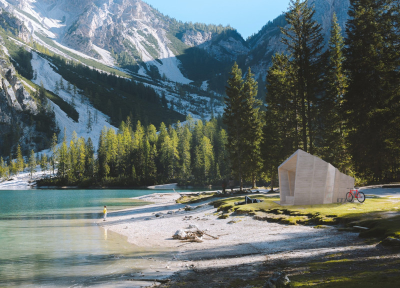 Wedge-Shaped Structure of Local Timber Offering Panoramic Views and Community Engagement
