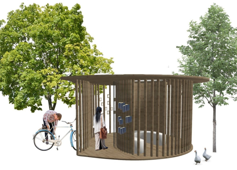 Curved Wood Panels and Transparent Materials Create an Intimate Reading Space Amid Scenic Landscapes