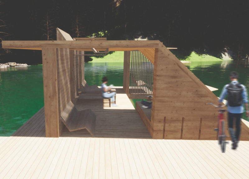 Floating Pavilion Constructed with Thermally Modified Wood and Reinforced Glass Emphasizing Community and Nature Engagement