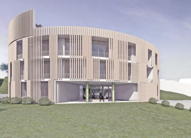 Circular Community Design Featuring Timber Slats and Natural Light Integration