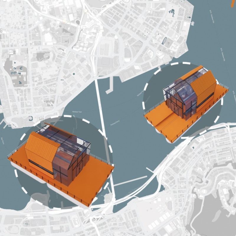 Floating Dwellings Crafted from Sustainable Wood and Glass for Urban Aquatic Living