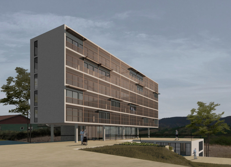 Charred Wood Cladding and Glass Facades in a Residential Community for Seniors