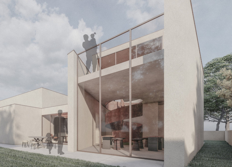 Sustainable Glass Facades and Plaster Walls Define a Community-Focused Olive Retreat