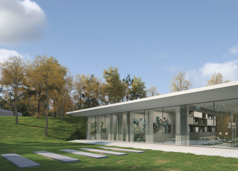 Meditation Space Surrounded by an Oval Garden Featuring Local Wood and Green Roof Elements