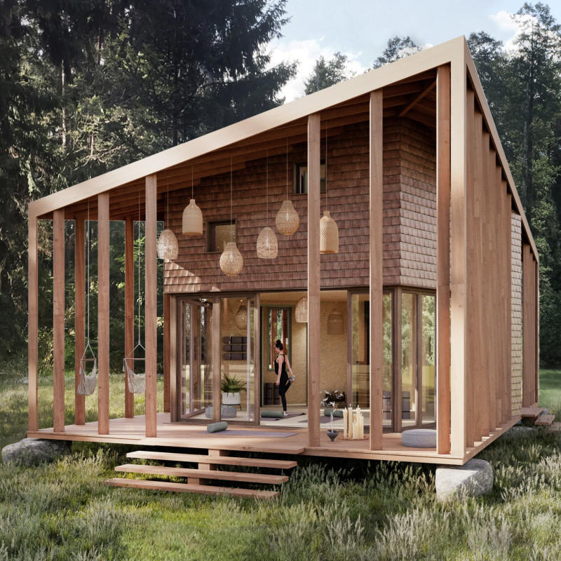 Natural Slate and Eel-Grass Insulation in a Pentagonal Wellness Retreat