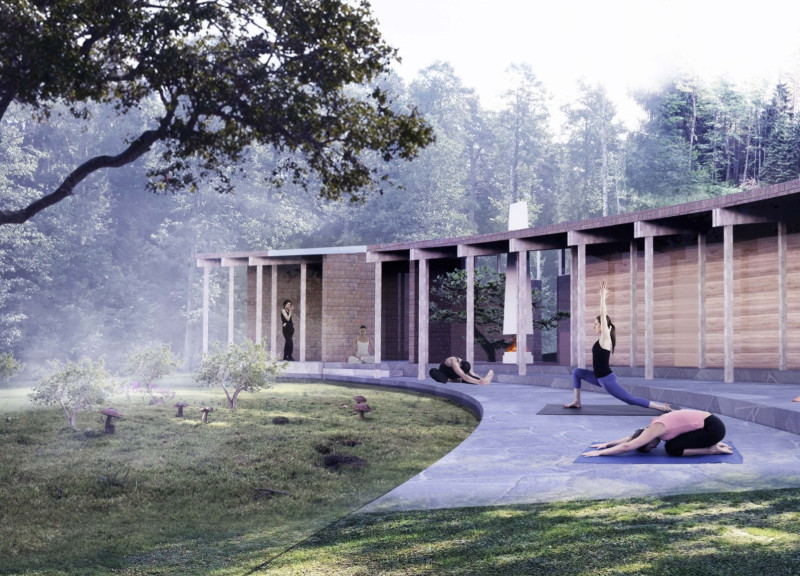 Curvilinear Pavilion Crafted with Locally-Sourced Stone and Natural Wood Elements for Wellness Retreats