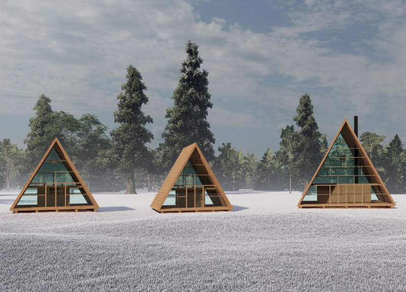 Triangular Volumes of Scots Pine Designed for Coastal Harmony and Mindful Retreats