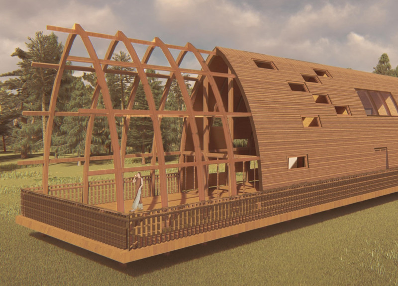 Arched Facade of Laminated Wood Enhances Community Space at Baltic Shoreline