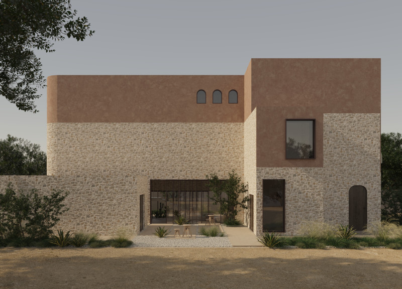 Layered Coral Structures Featuring Natural Plaster and Copper Accents in a Community Environment