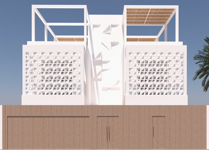 Breezeblock Facade and Green Roof Integrate Courtyard Living in Sustainable Residential Design