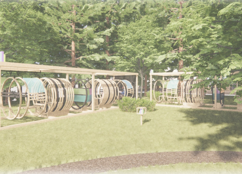 Cross-Laminated Timber Pods Integrating Playful Swings for Engaging Outdoor Reading Spaces