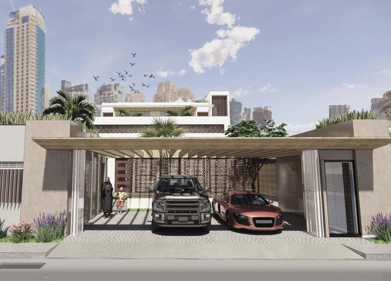 Steppe Profile Enveloped in Natural Wood Tones with Reinforced Concrete and Expansive Courtyards