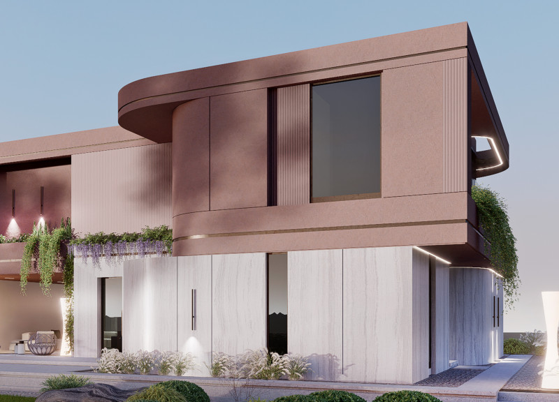 Curvilinear Design Featuring Natural Stone and Travertine in a Family-Oriented Residence