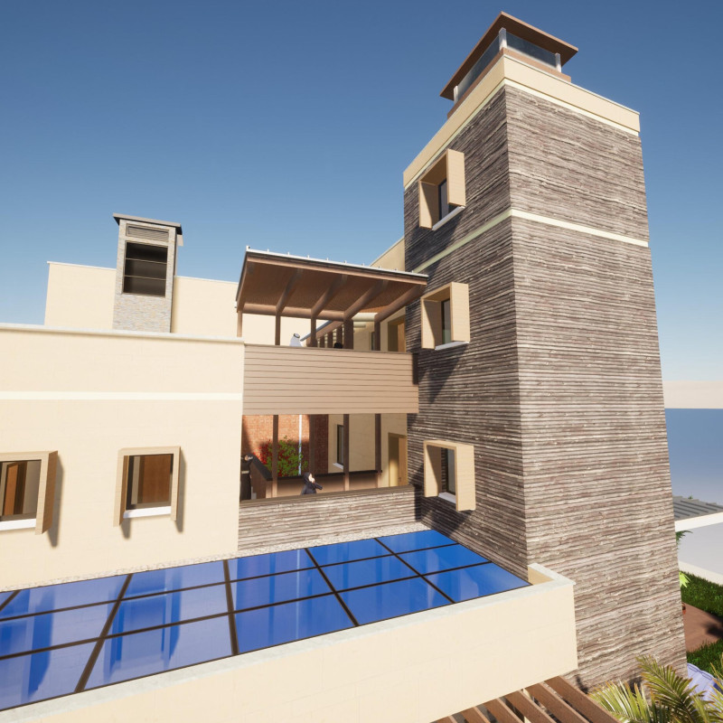 Natural Stone Cladding and Solar Chimney Integrate Sustainability in Modern Residential Design