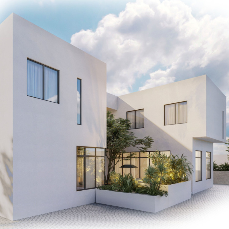 Flippable Design Featuring Date Palm Fiber Floor Panels in a Modern Residential Villa