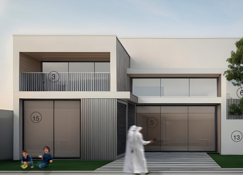 Natural Stone Facade with Solar Panels and Indoor-Outdoor Courtyard in Sustainable Emirati Home