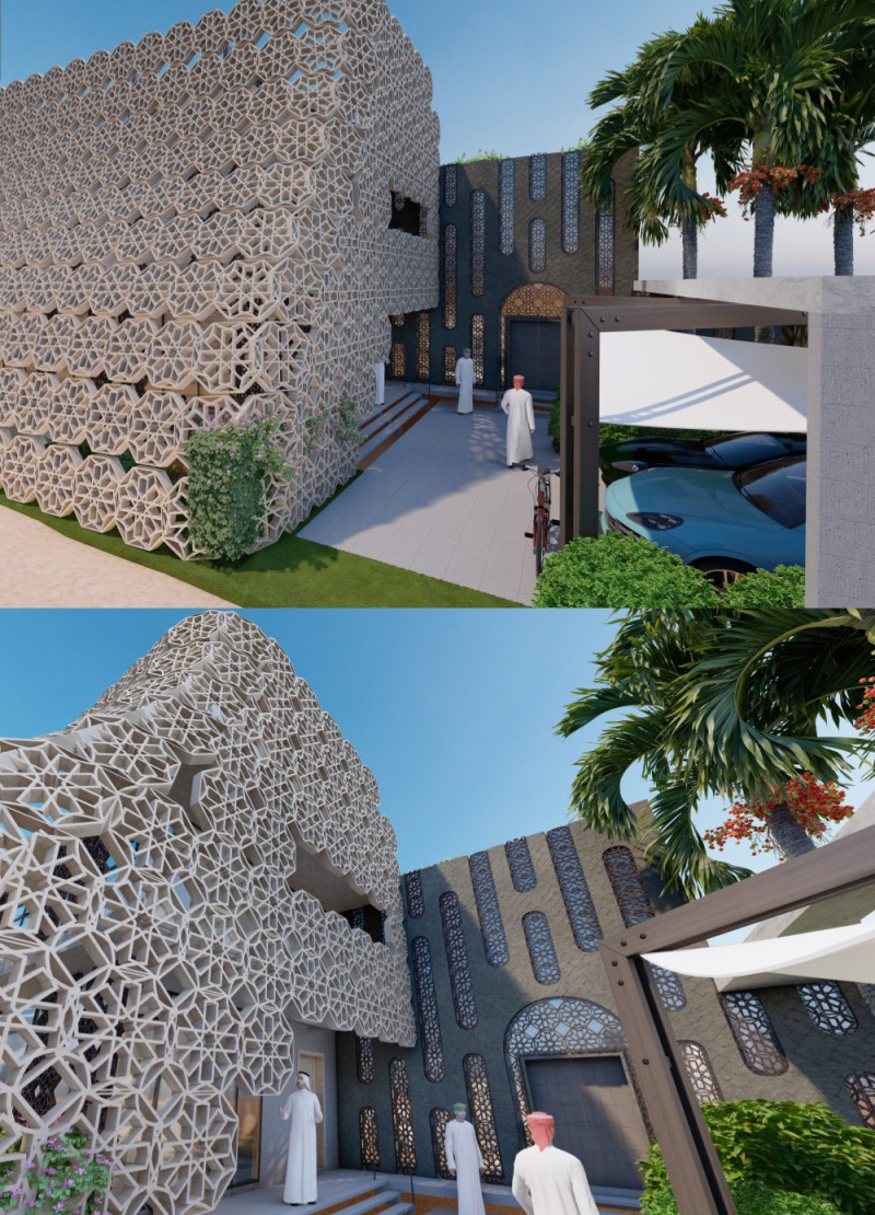 Charred Wooden Screens and Passive Cooling Strategies in Desert Residences