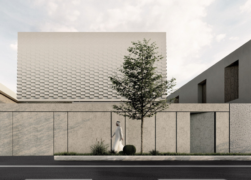 Perforated Facade and Sustainable Materials in a Modern Residential Structure