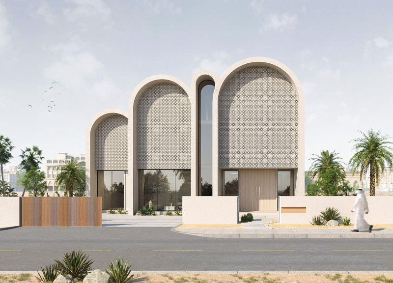 Arching Forms and Natural Shading with Concrete and Wood in a Sustainable Family Home