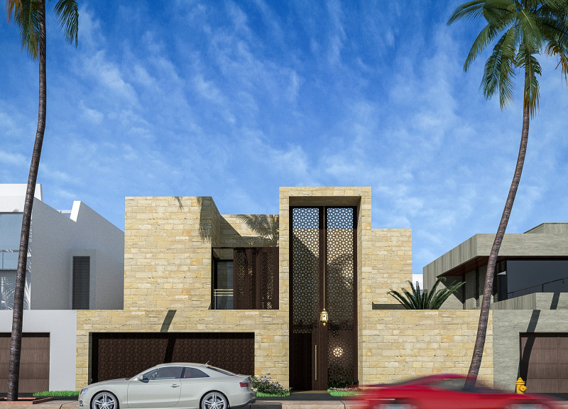 Charred Wooden Screens and Natural Stone Create a Culturally Responsive Living Space in Dubai