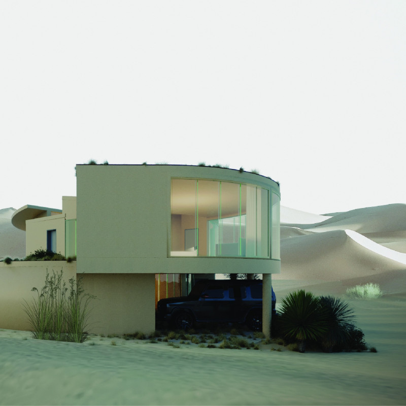 Organic Forms Crafted from Tabby and Timber in a Desert Community Residence