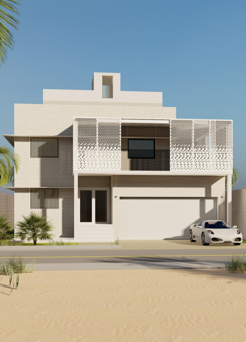 Natural Stone Cladding and Wind Catchers Shape a Sustainable Residential Villa in Dubai
