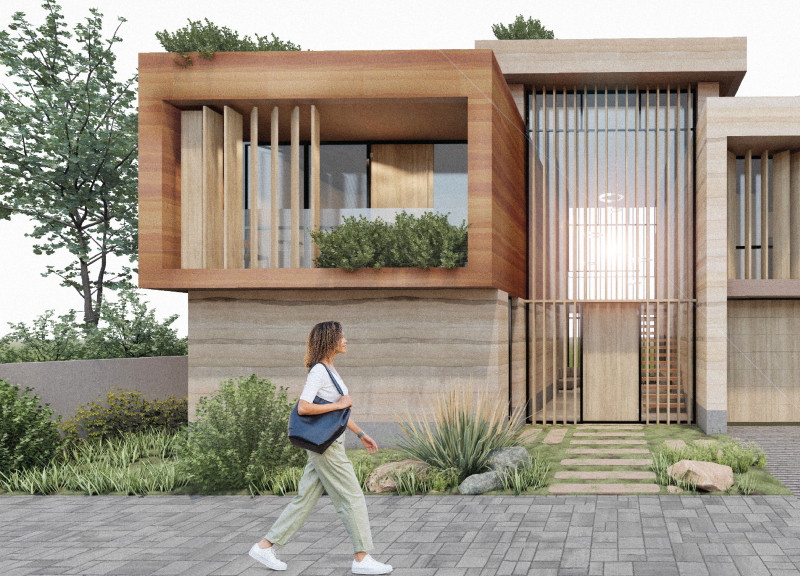 Clay Walls and Vertical Slats Create Sustainable Community Living